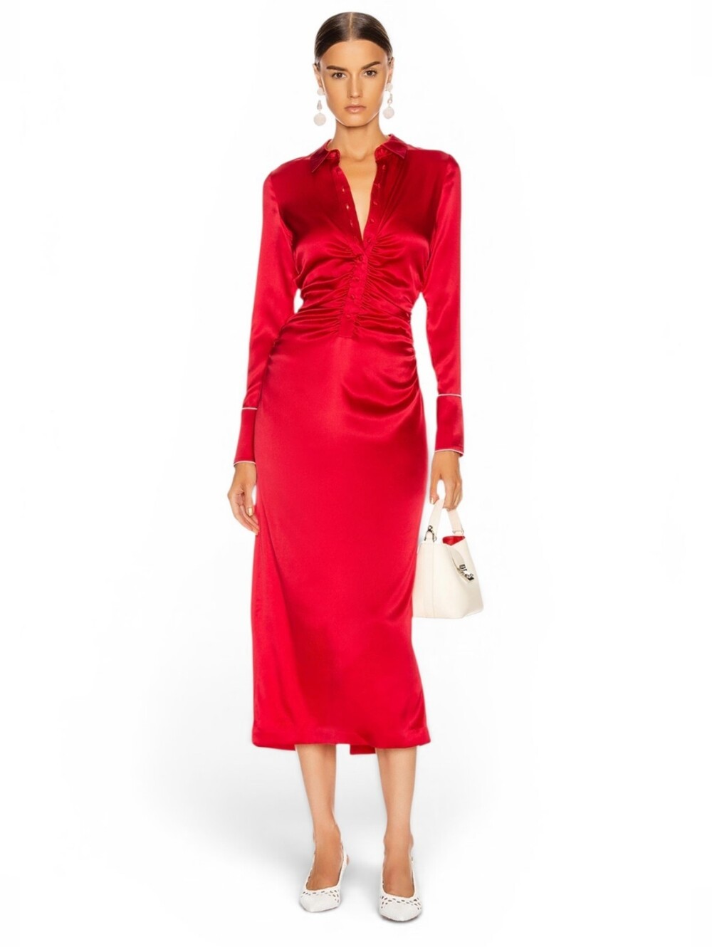 Alexis Candace Dress Silk Red Formal Body Con Scrunch Dress Small Minimal